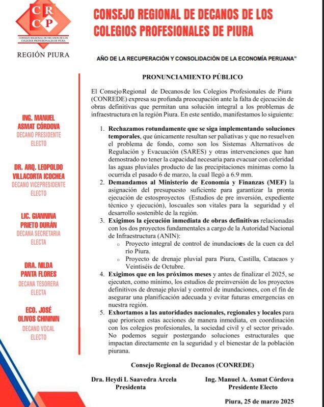 PRONUNCIAMIENTO PÚBLICO DE CONREDE
